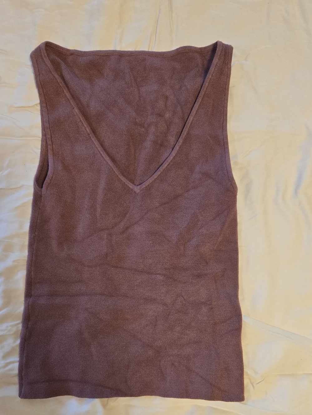 Leith Ribbed V-Neck Tank Top - Mauve